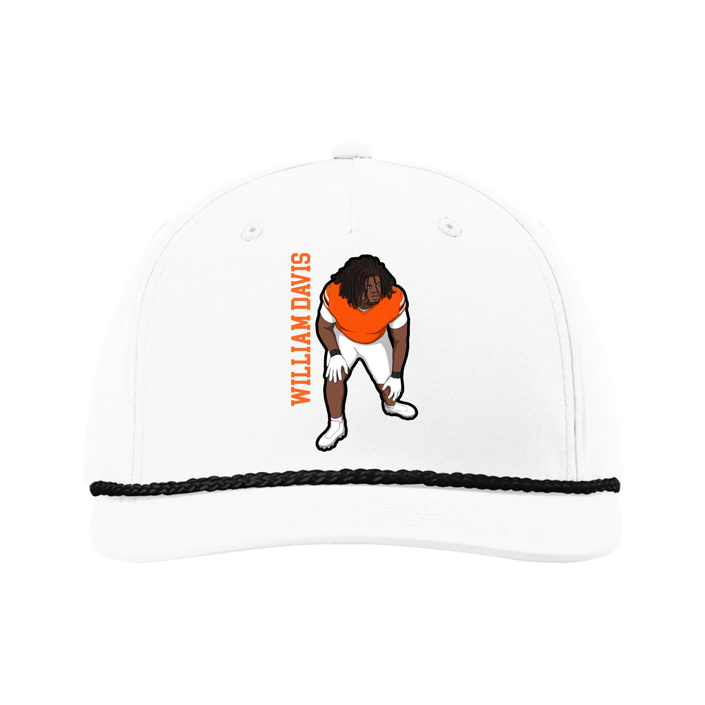 Five-Panel Classic Rope Cap — Name Vertical in White