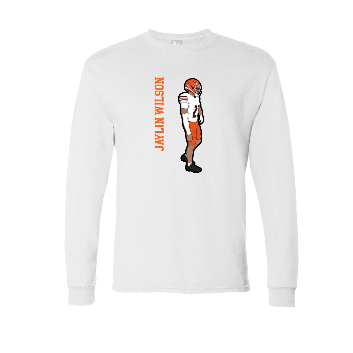 Long Sleeve Tee — Name Vertical in White