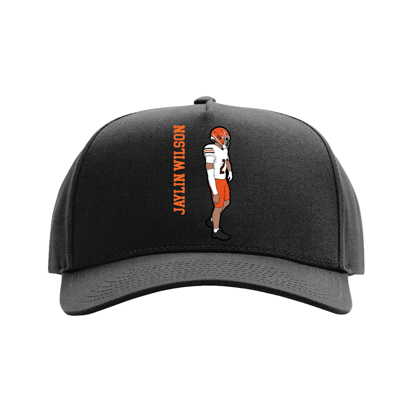 Full Fabric Five-Panel Champ Cap — Name Vertical in Black
