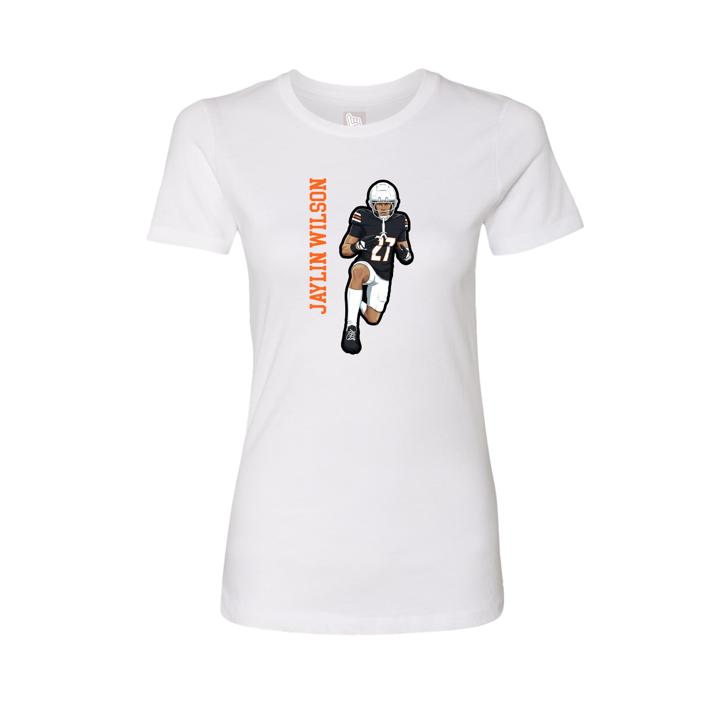 Womens Tee — Name Vertical in White