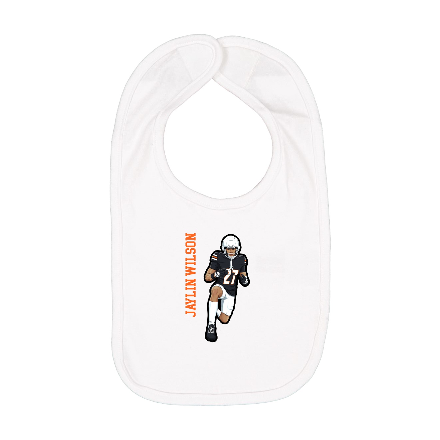Infant Bib — Name Vertical in White