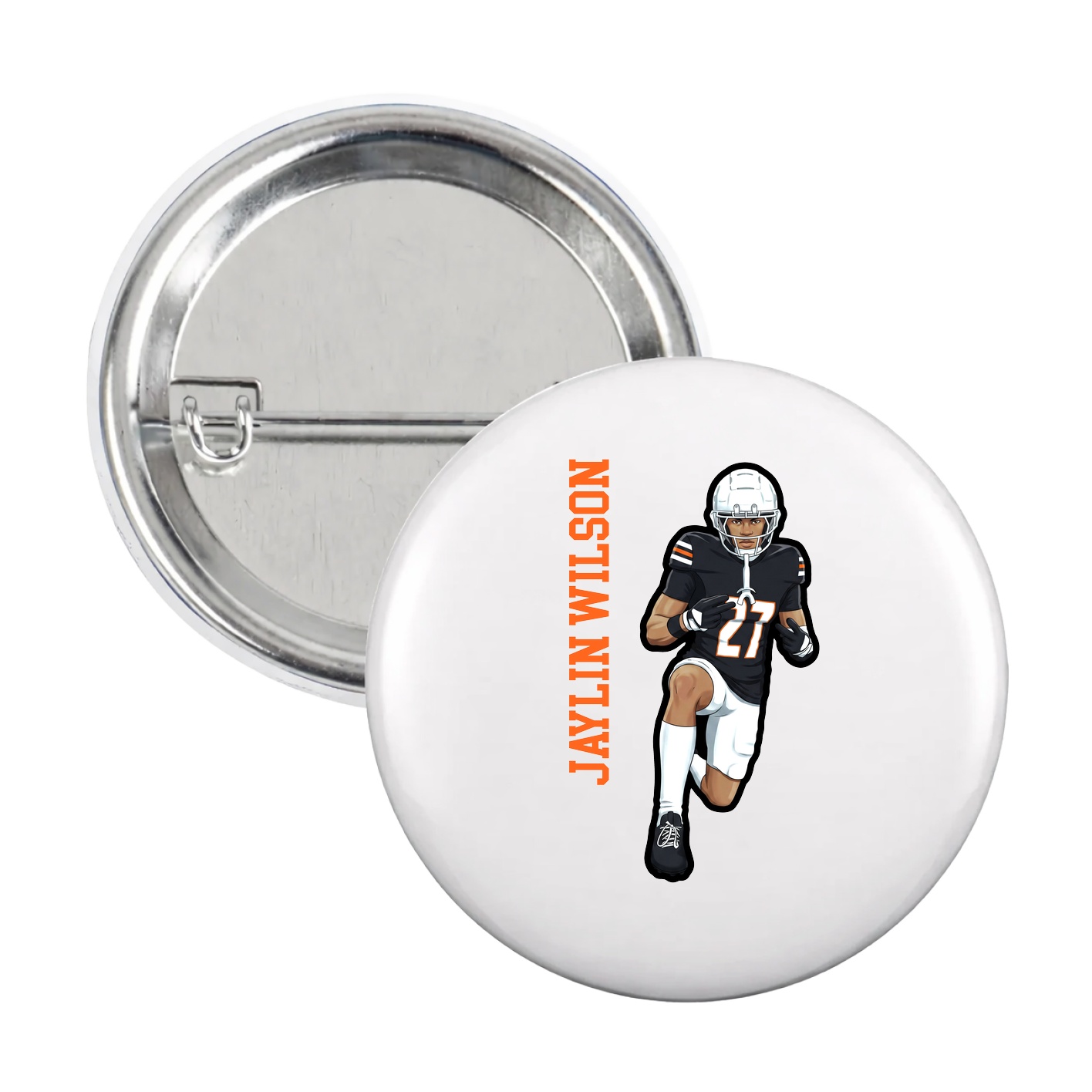 Game Day Button — Name Vertical in White