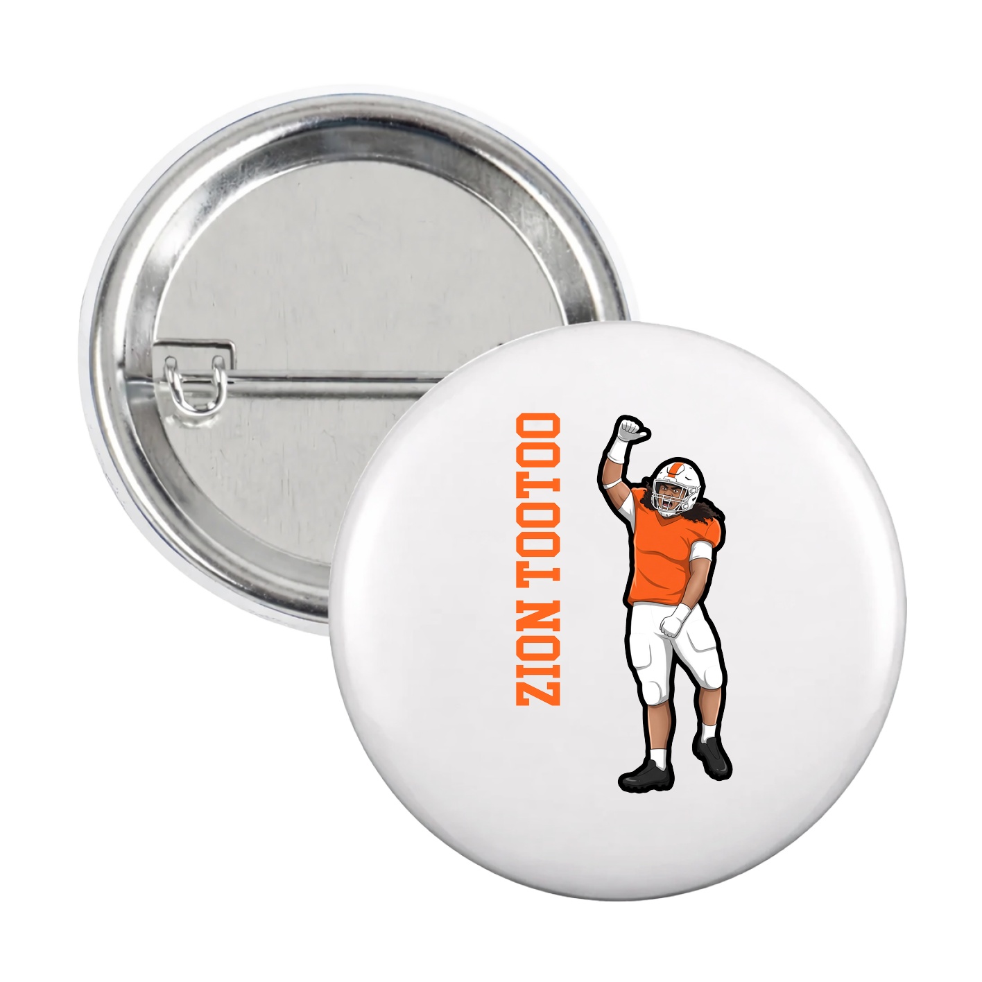 Game Day Button — Name Vertical in White