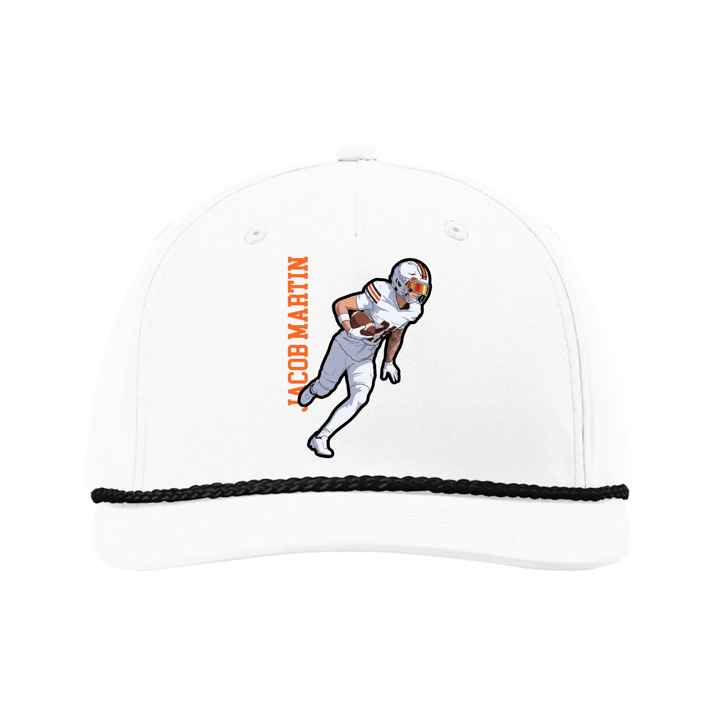 Five-Panel Classic Rope Cap — Name Vertical in White