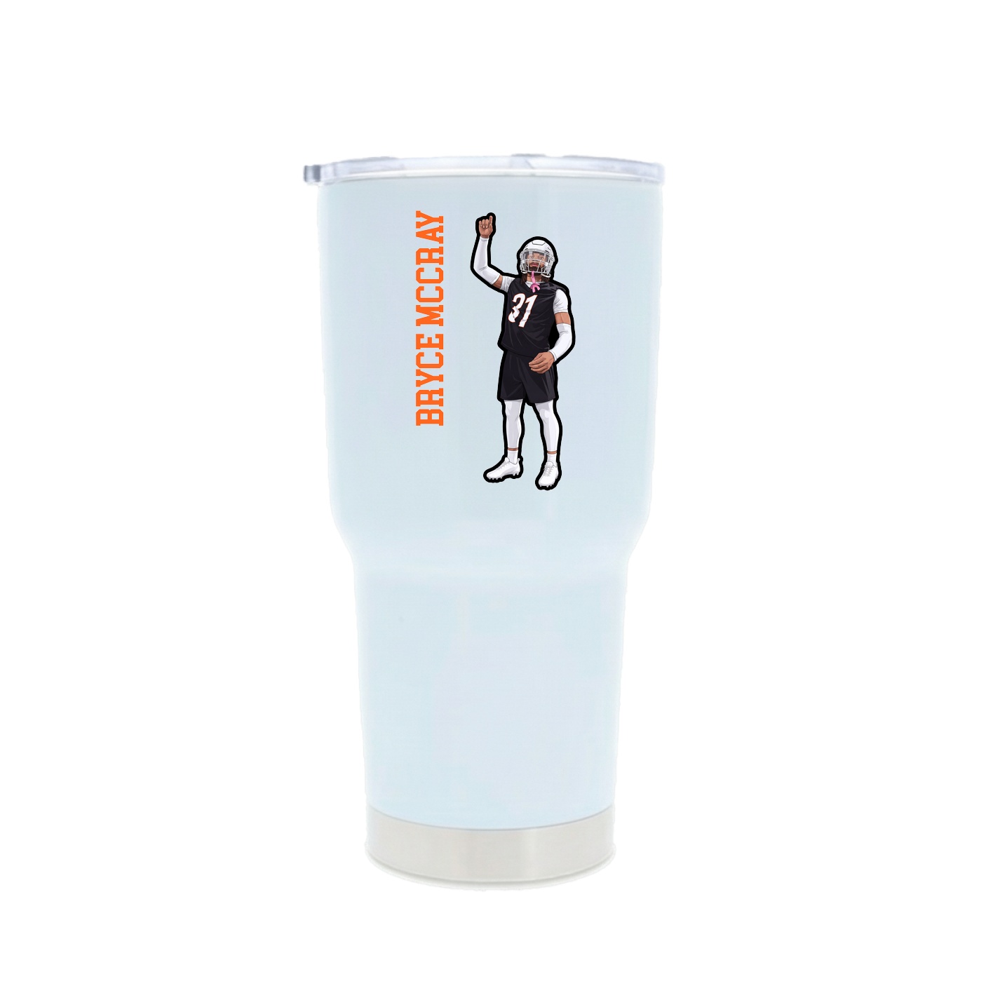 30oz Stainless Steel Tumbler — Name Vertical in White