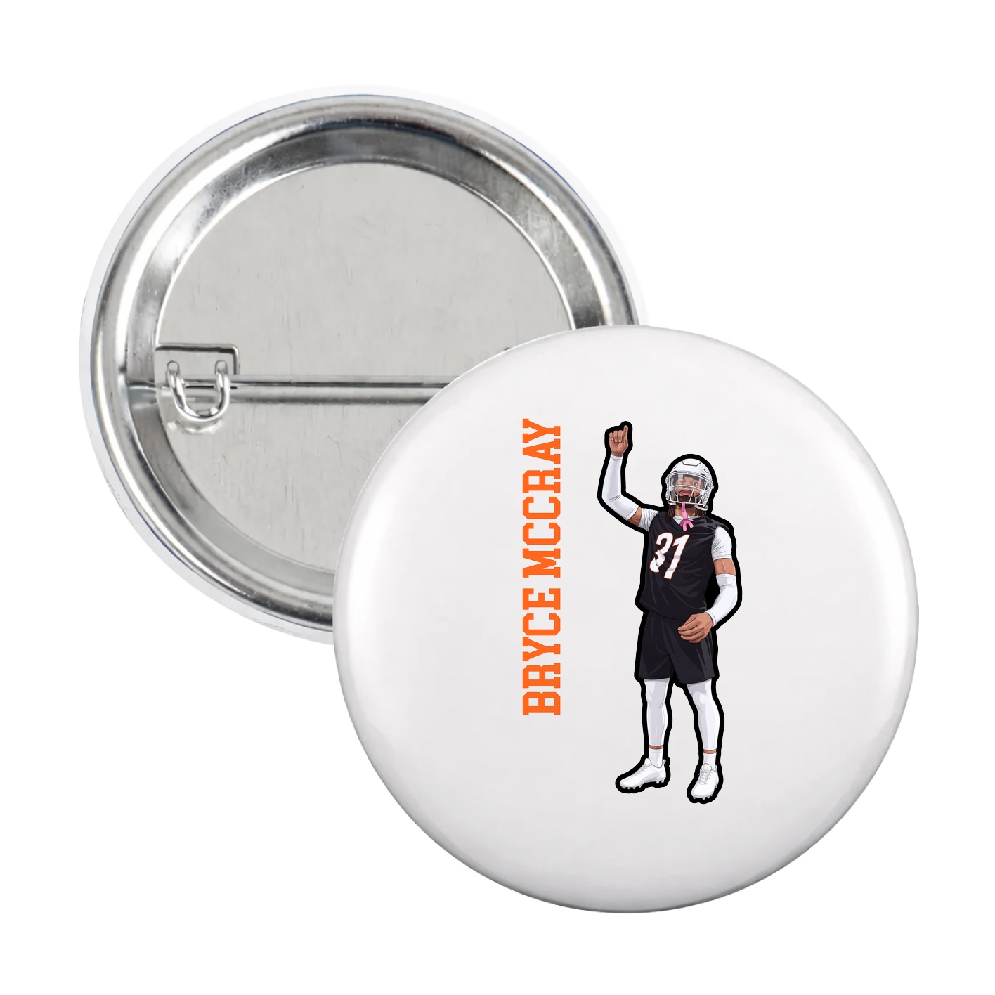 Game Day Button — Name Vertical in White