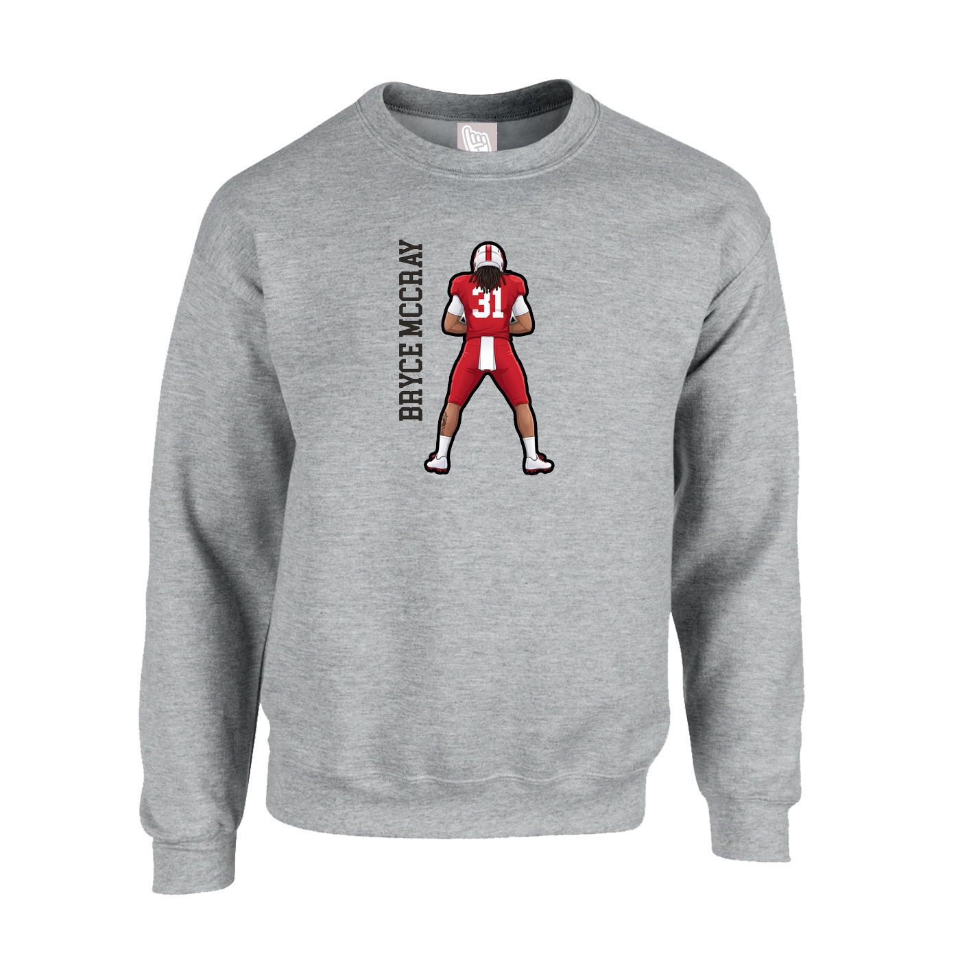 Fleece Crew — Name Vertical in Grey