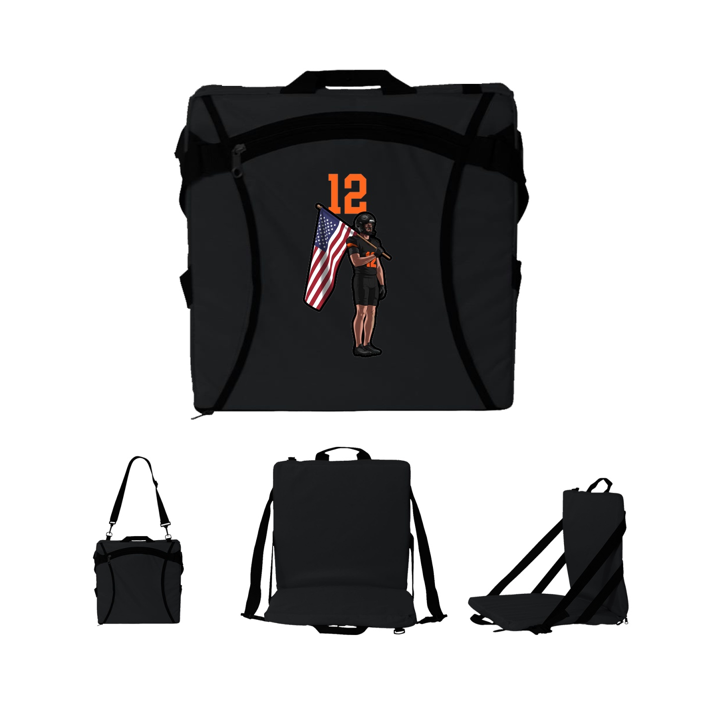 Folding Stadium Seat — Number Top in Black