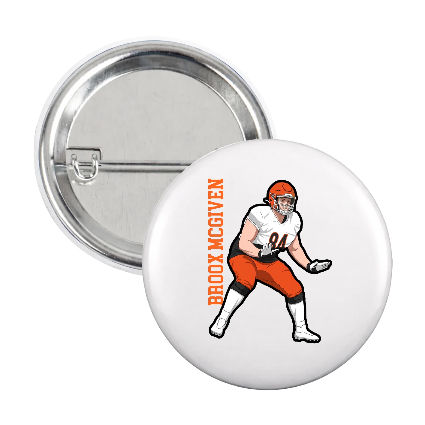 Game Day Button — Name Vertical in White