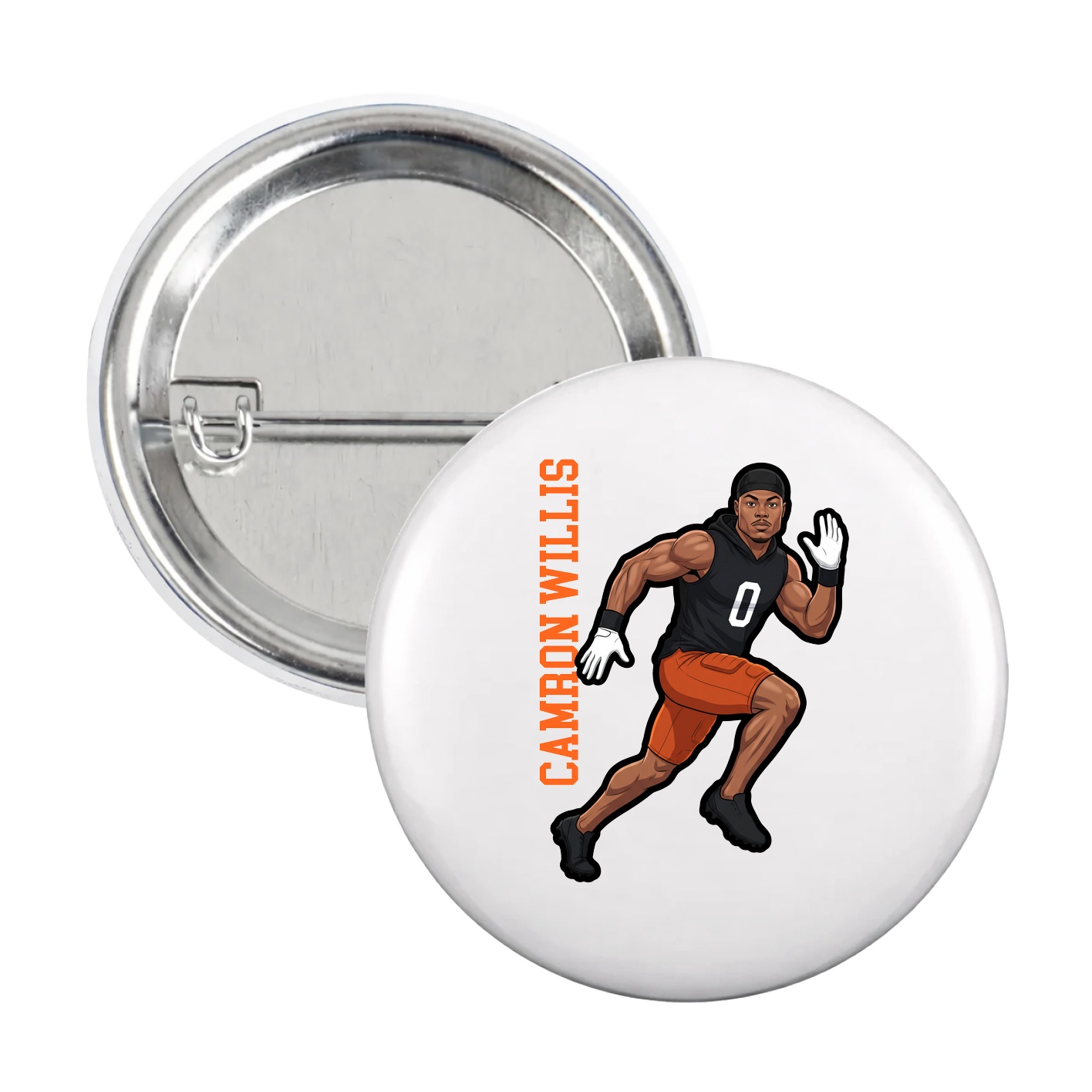 Game Day Button — Name Vertical in White