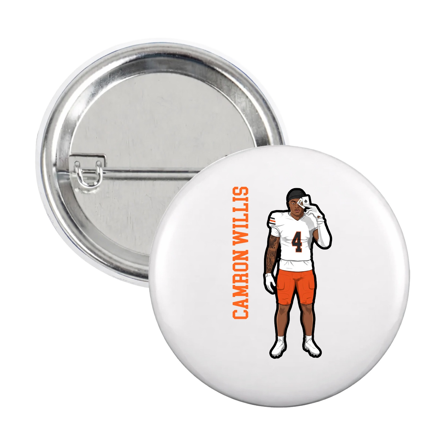 Game Day Button — Name Vertical in White