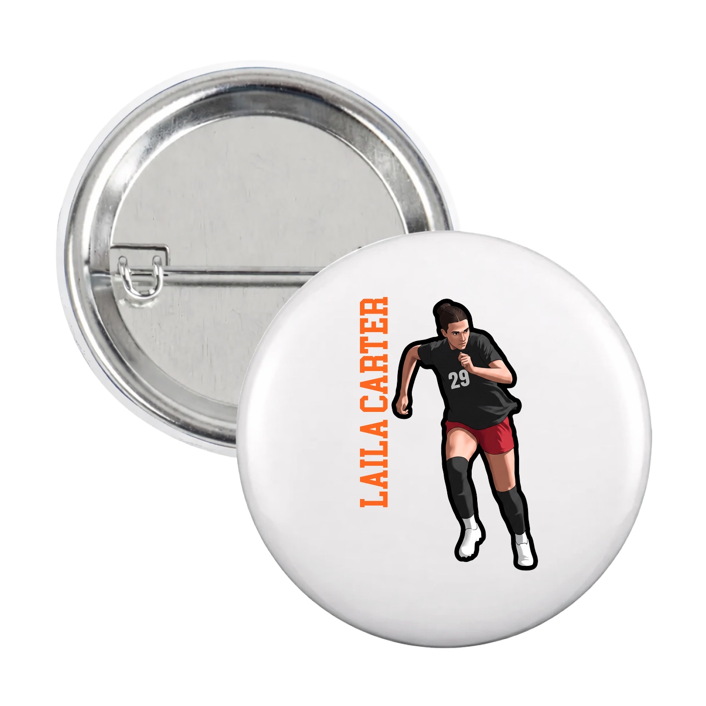 Game Day Button — Name Vertical in White