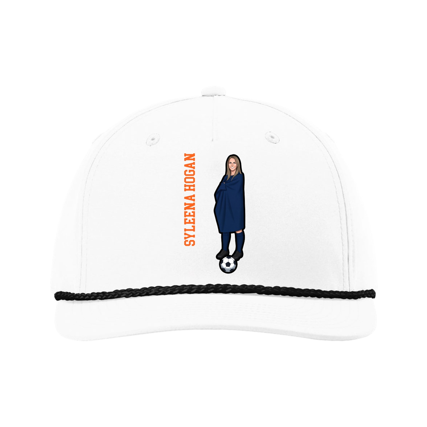 Five-Panel Classic Rope Cap — Name Vertical in White