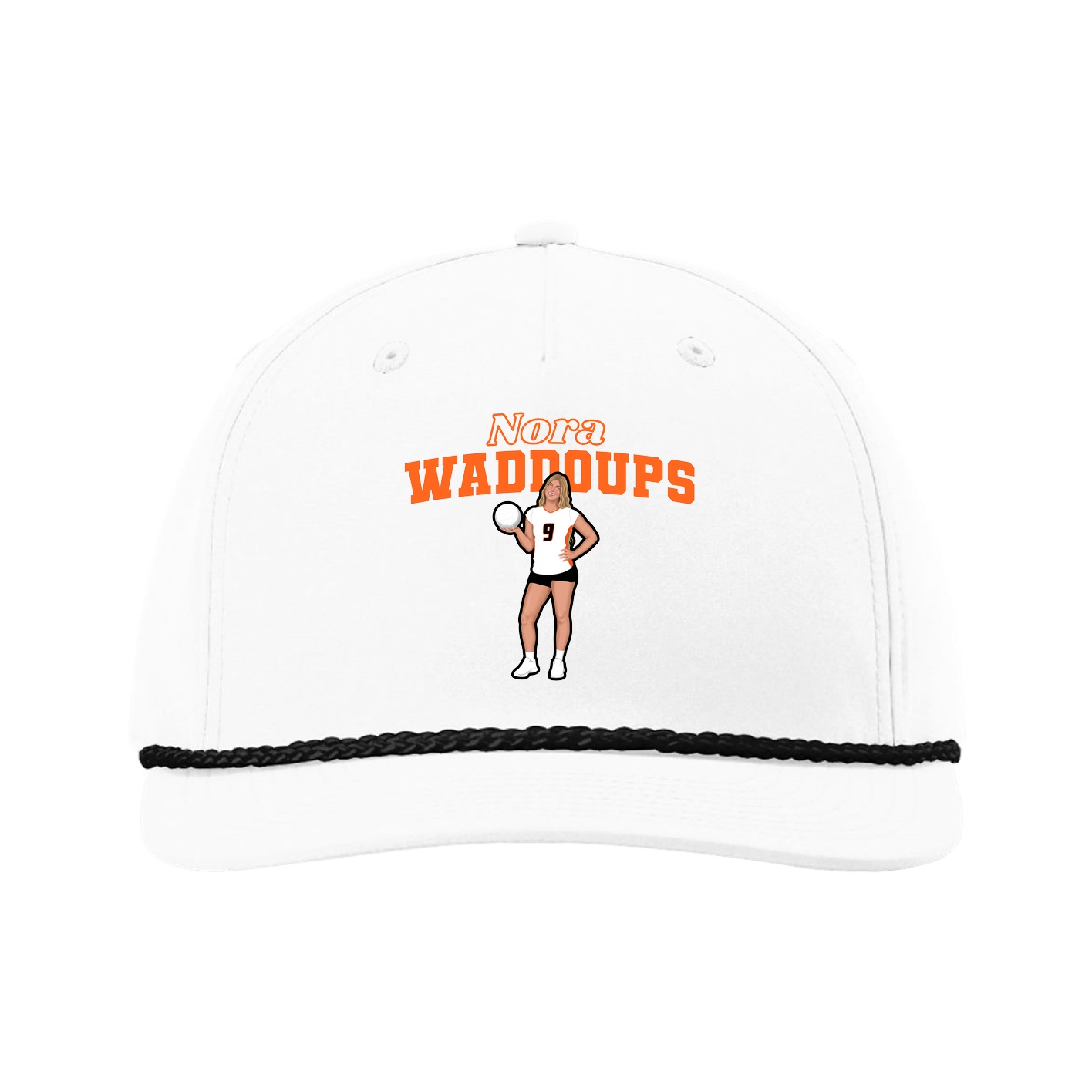 Five-Panel Classic Rope Cap — Name Arch in White