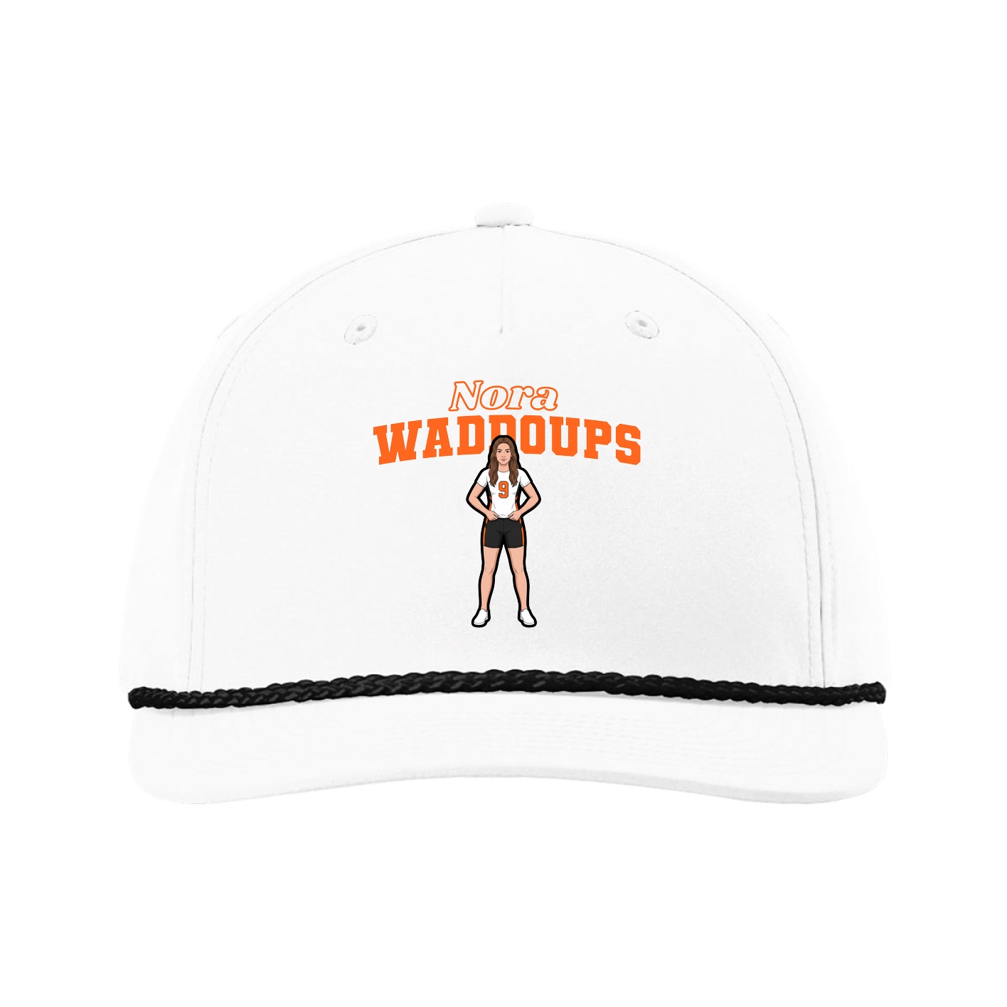 Five-Panel Classic Rope Cap — Name Arch in White