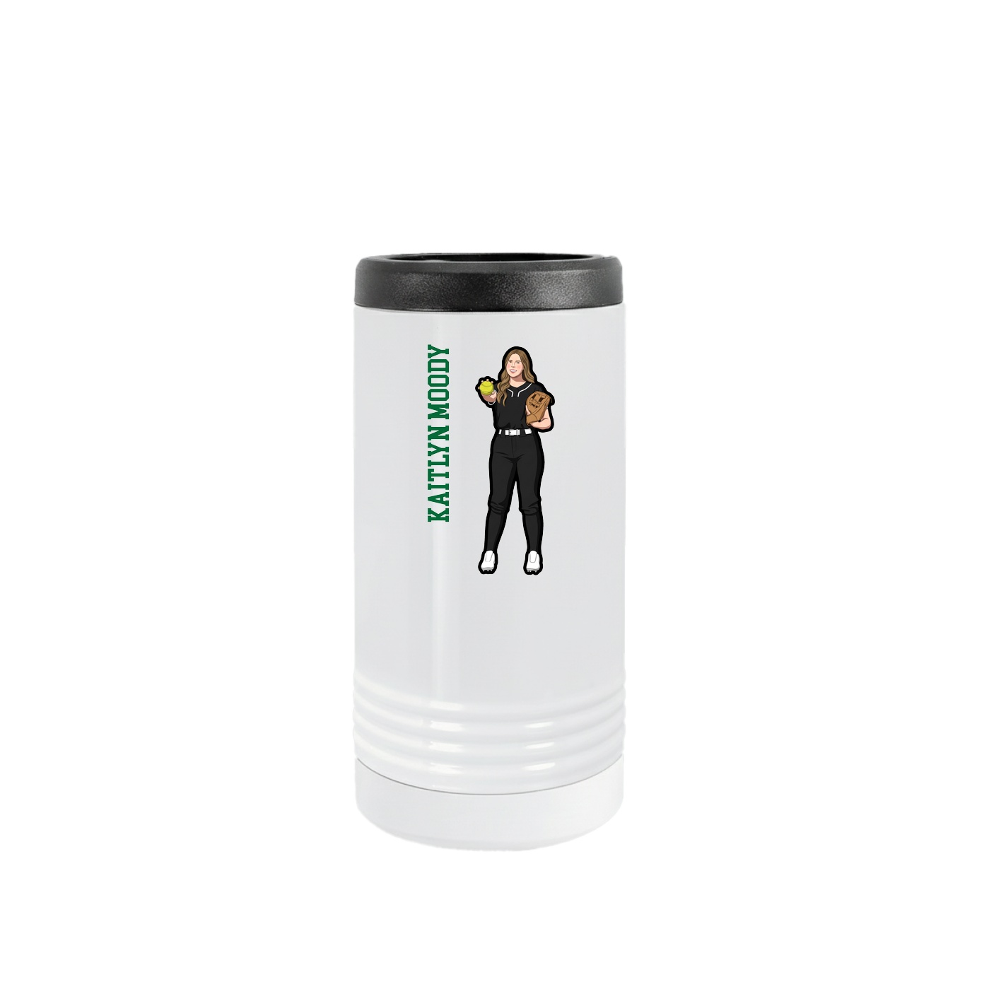 Slim Beverage Holder — Name Vertical in White