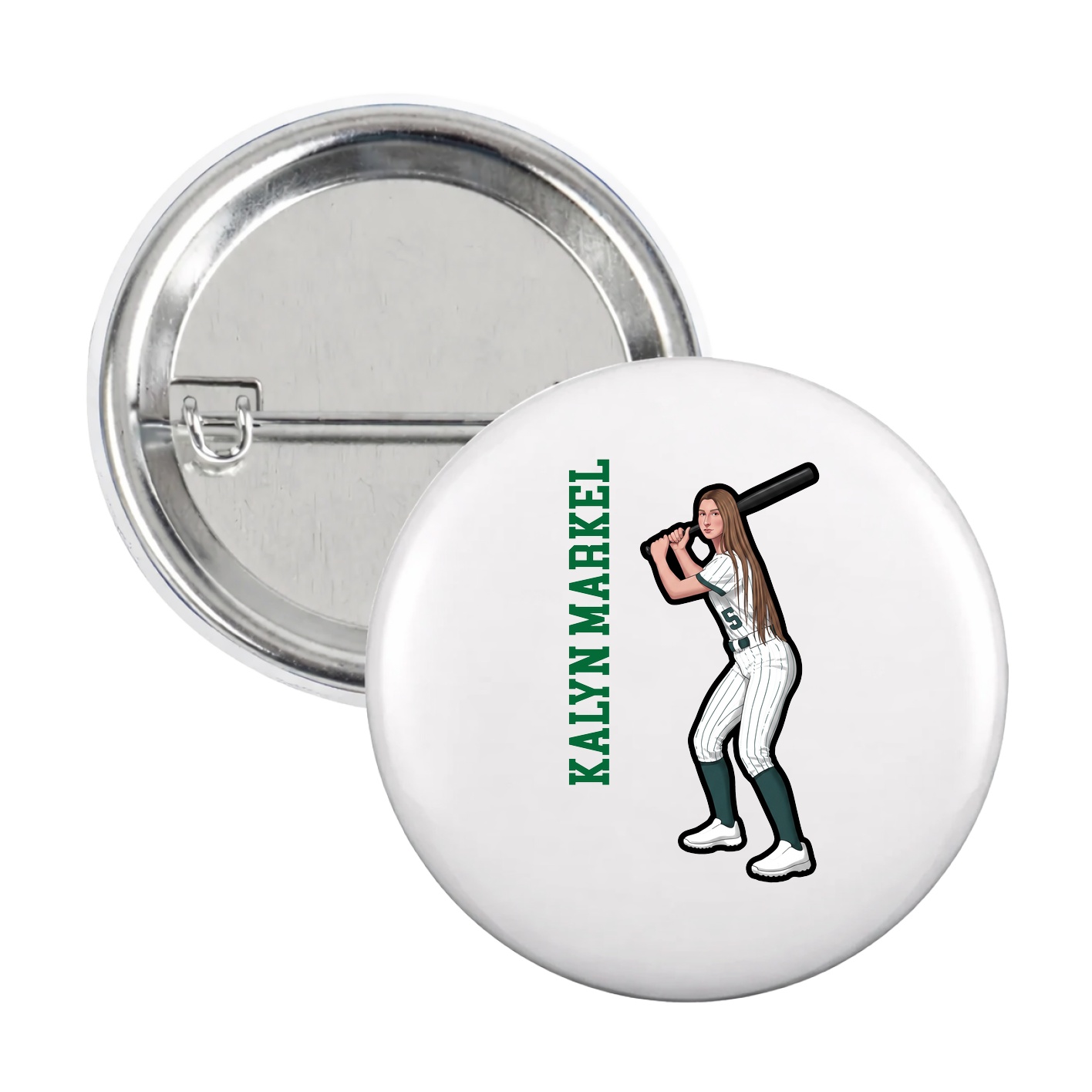 Game Day Button — Name Vertical in White
