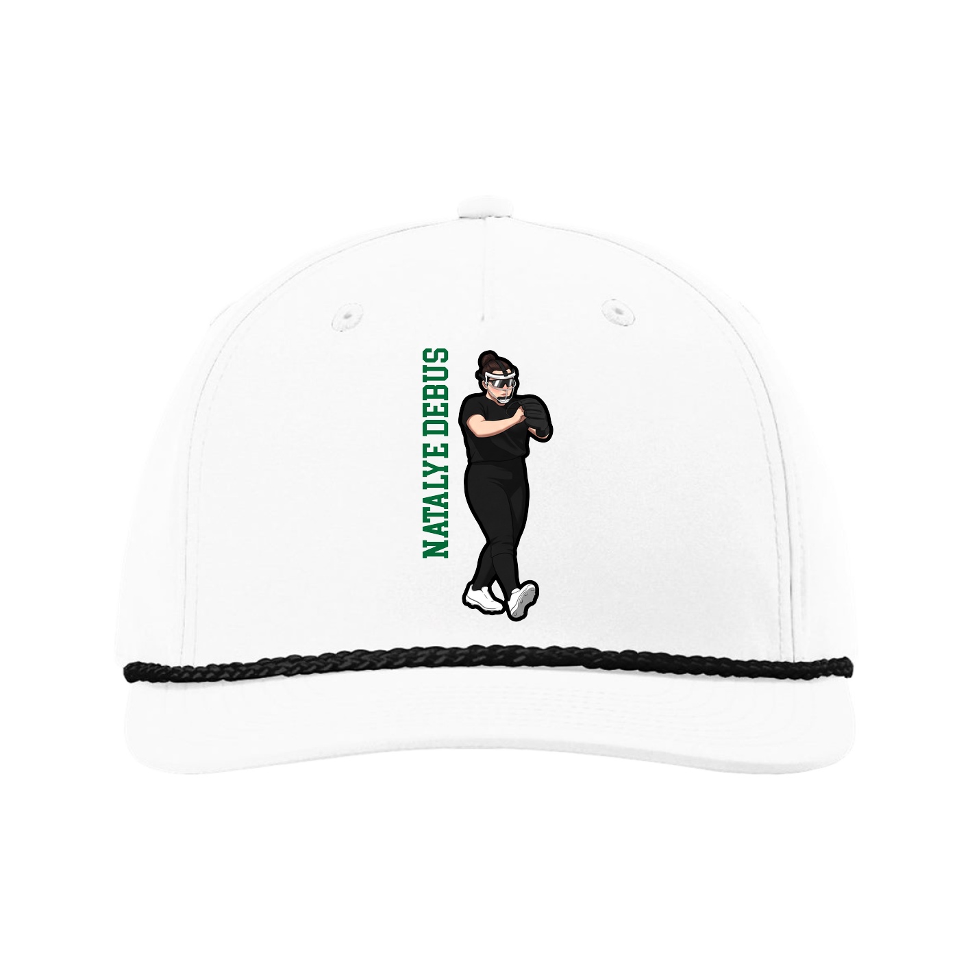 Five-Panel Classic Rope Cap — Name Vertical in White