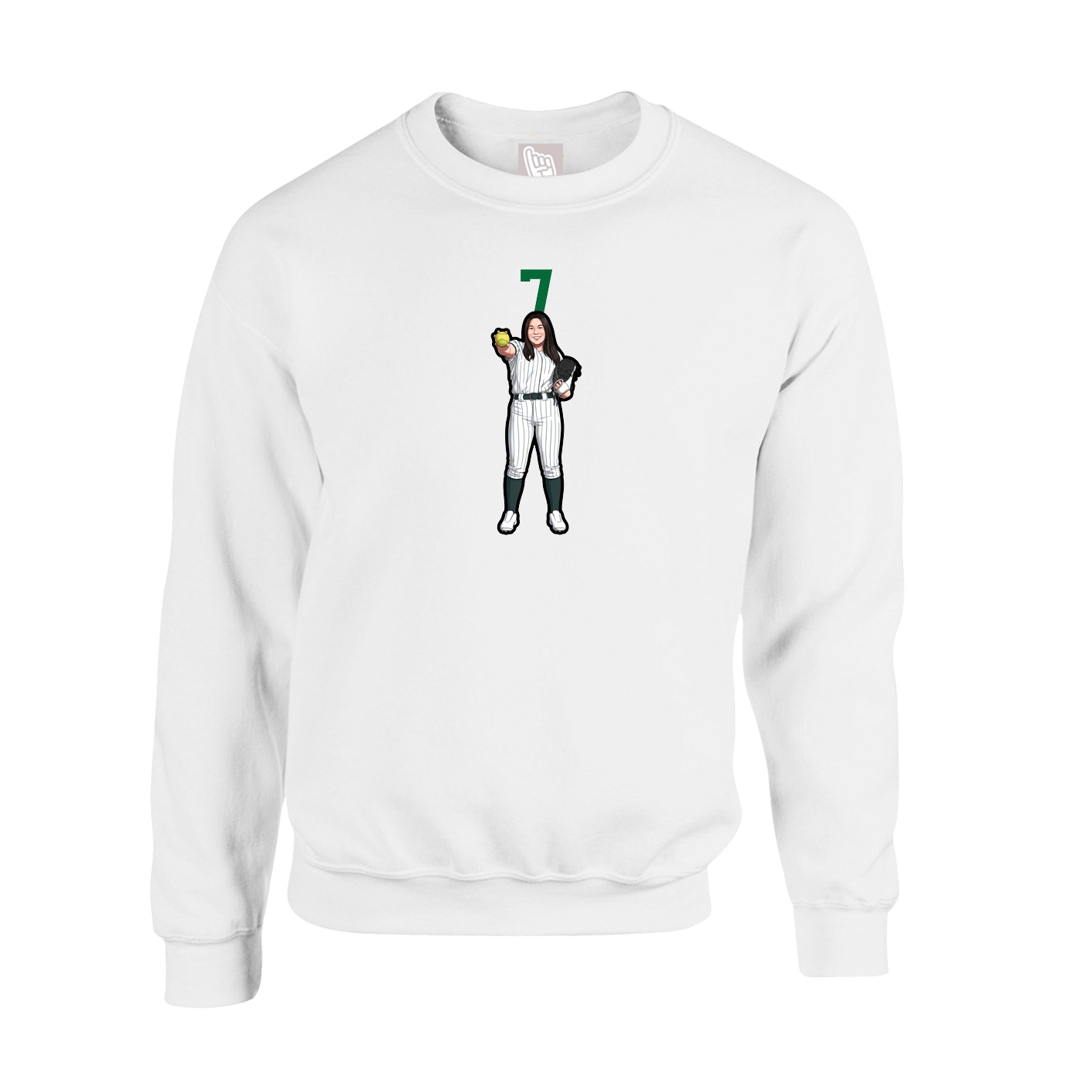 Fleece Crew — Number Top in White