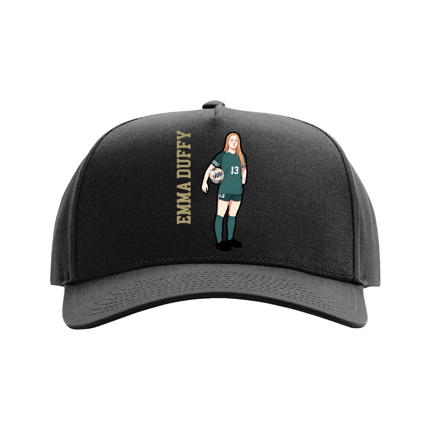 Full Fabric Five-Panel Champ Cap — Name Vertical in Black
