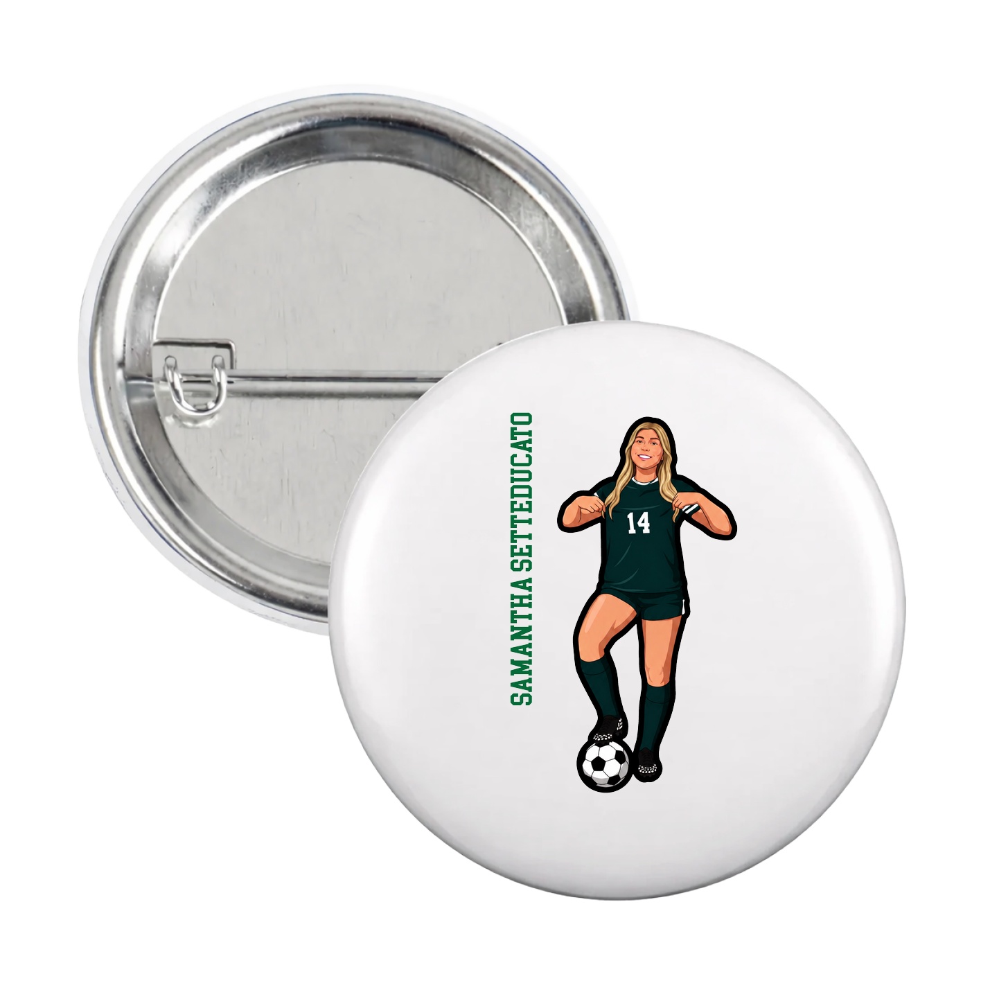 Game Day Button — Name Vertical in White
