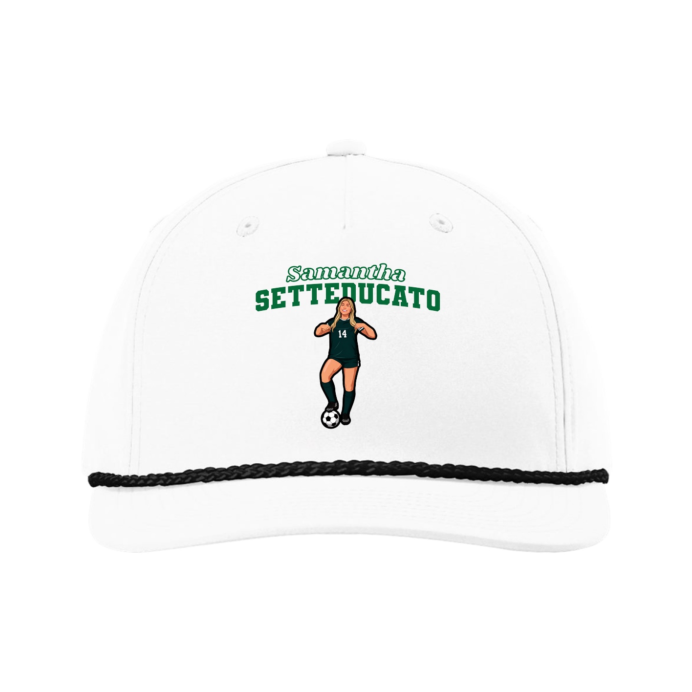 Five-Panel Classic Rope Cap — Name Arch in White