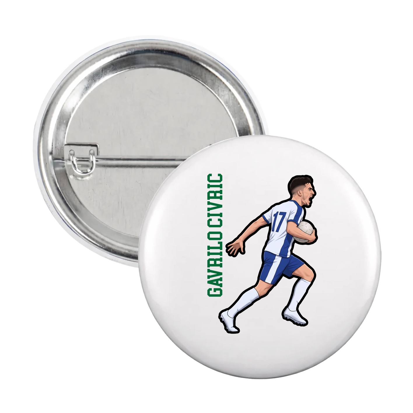 Game Day Button — Name Vertical in White