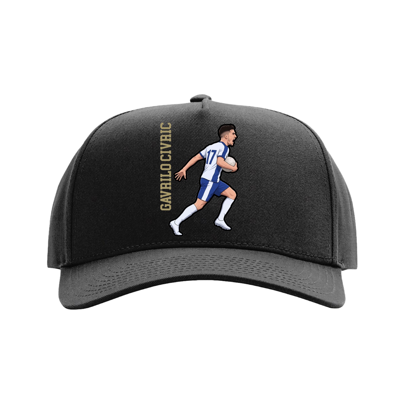 Full Fabric Five-Panel Champ Cap — Name Vertical in Black