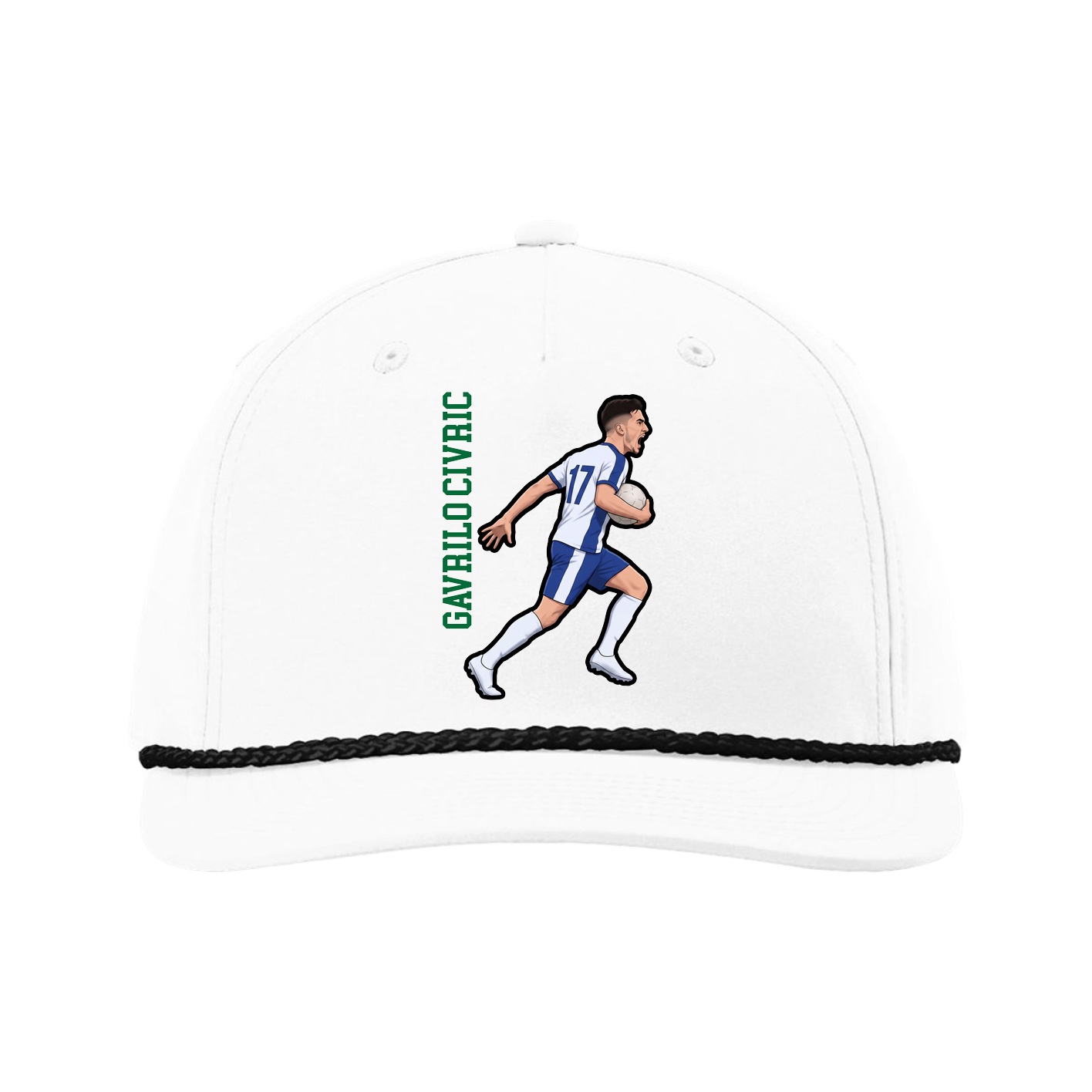 Five-Panel Classic Rope Cap — Name Vertical in White