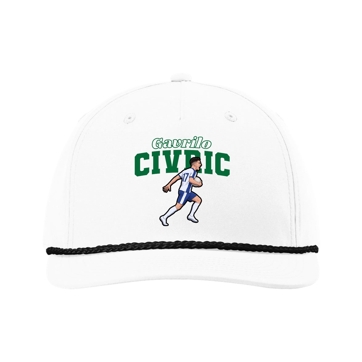 Five-Panel Classic Rope Cap — Name Arch in White