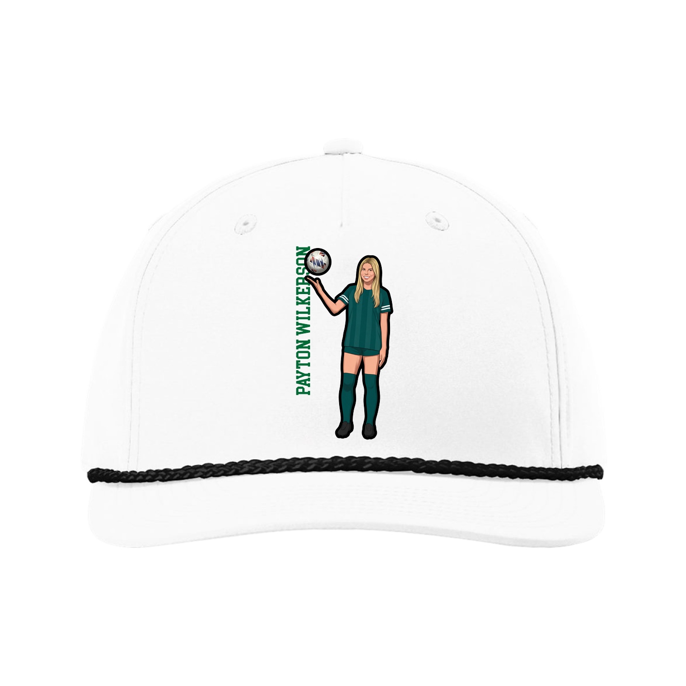 Five-Panel Classic Rope Cap — Name Vertical in White