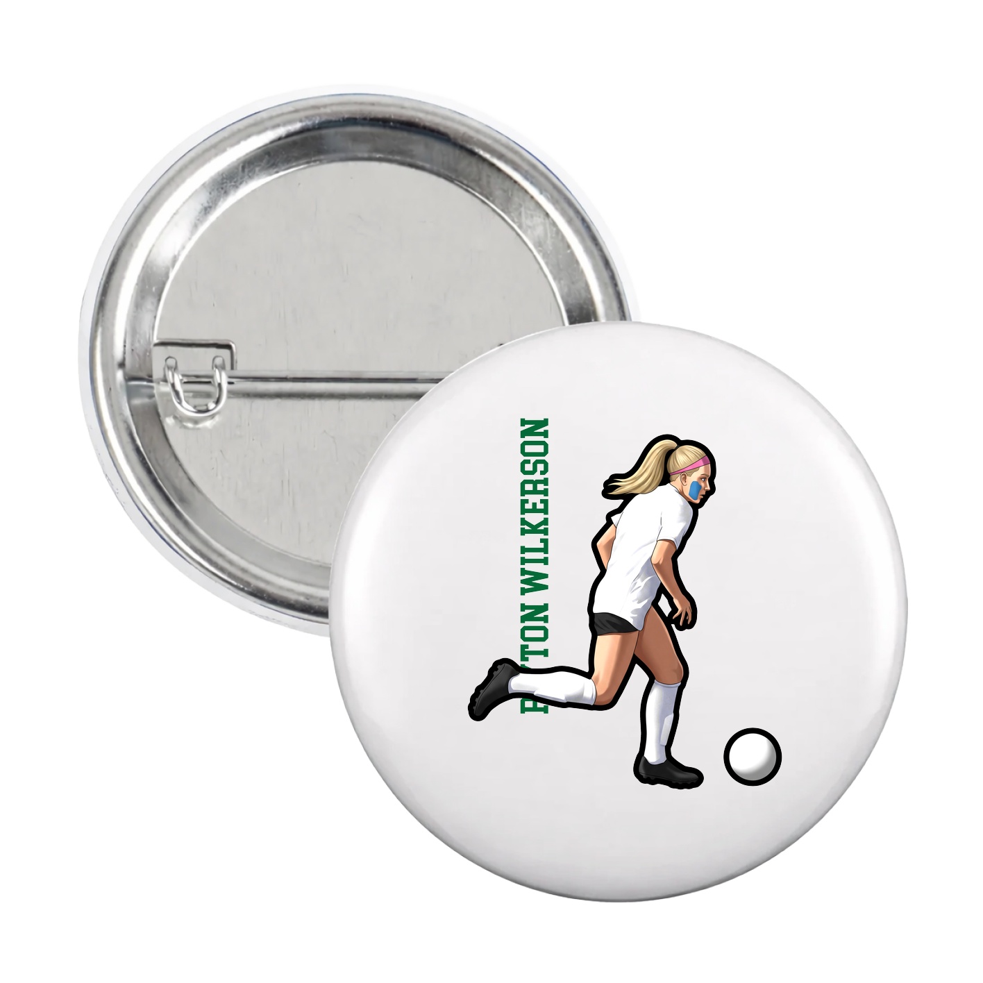 Game Day Button — Name Vertical in White