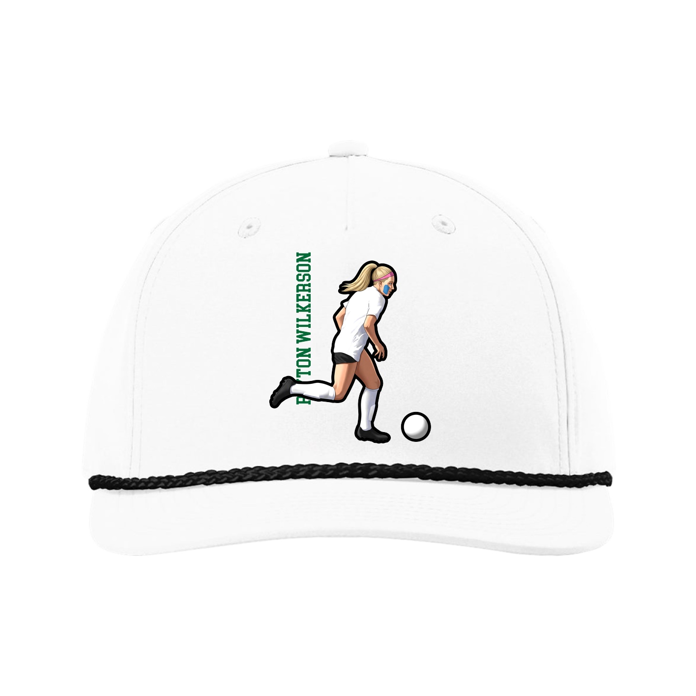 Five-Panel Classic Rope Cap — Name Vertical in White