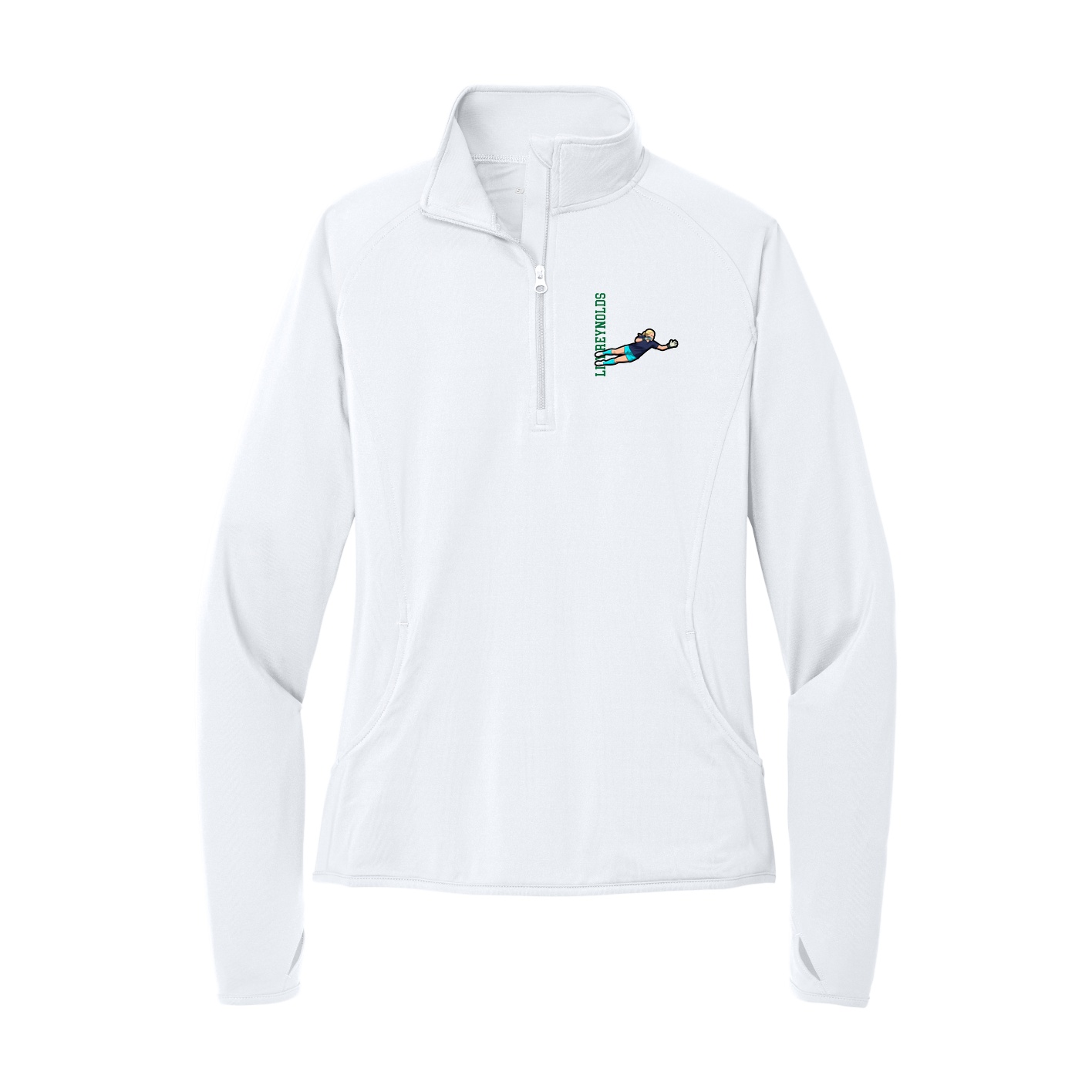 Women's Q-Zip Pullover — Name Vertical in White