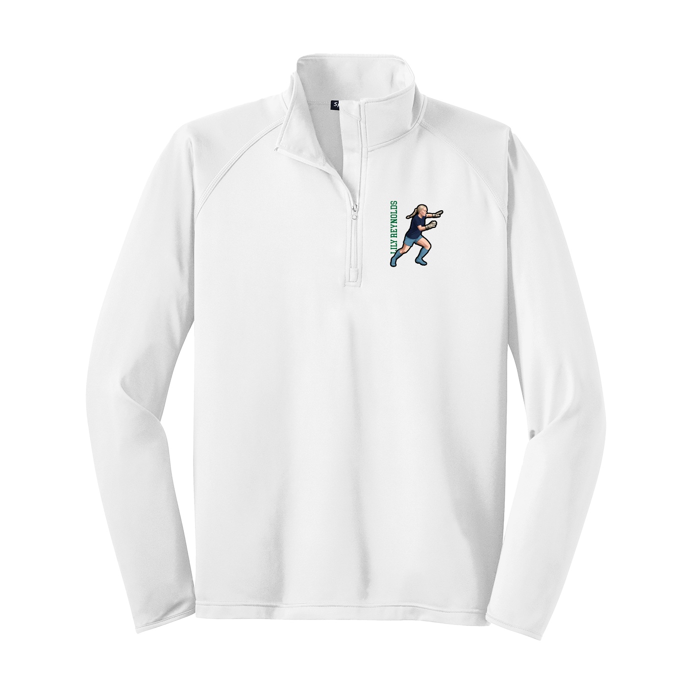 Q-Zip Pullover — Name Vertical in White