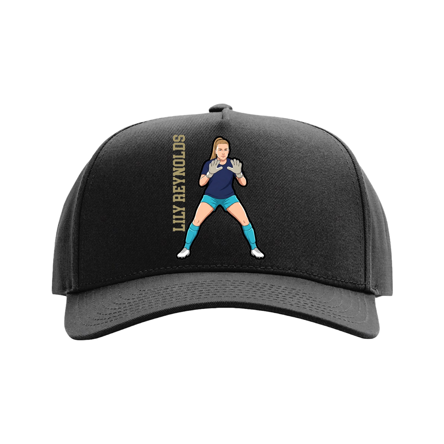 Full Fabric Five-Panel Champ Cap — Name Vertical in Black