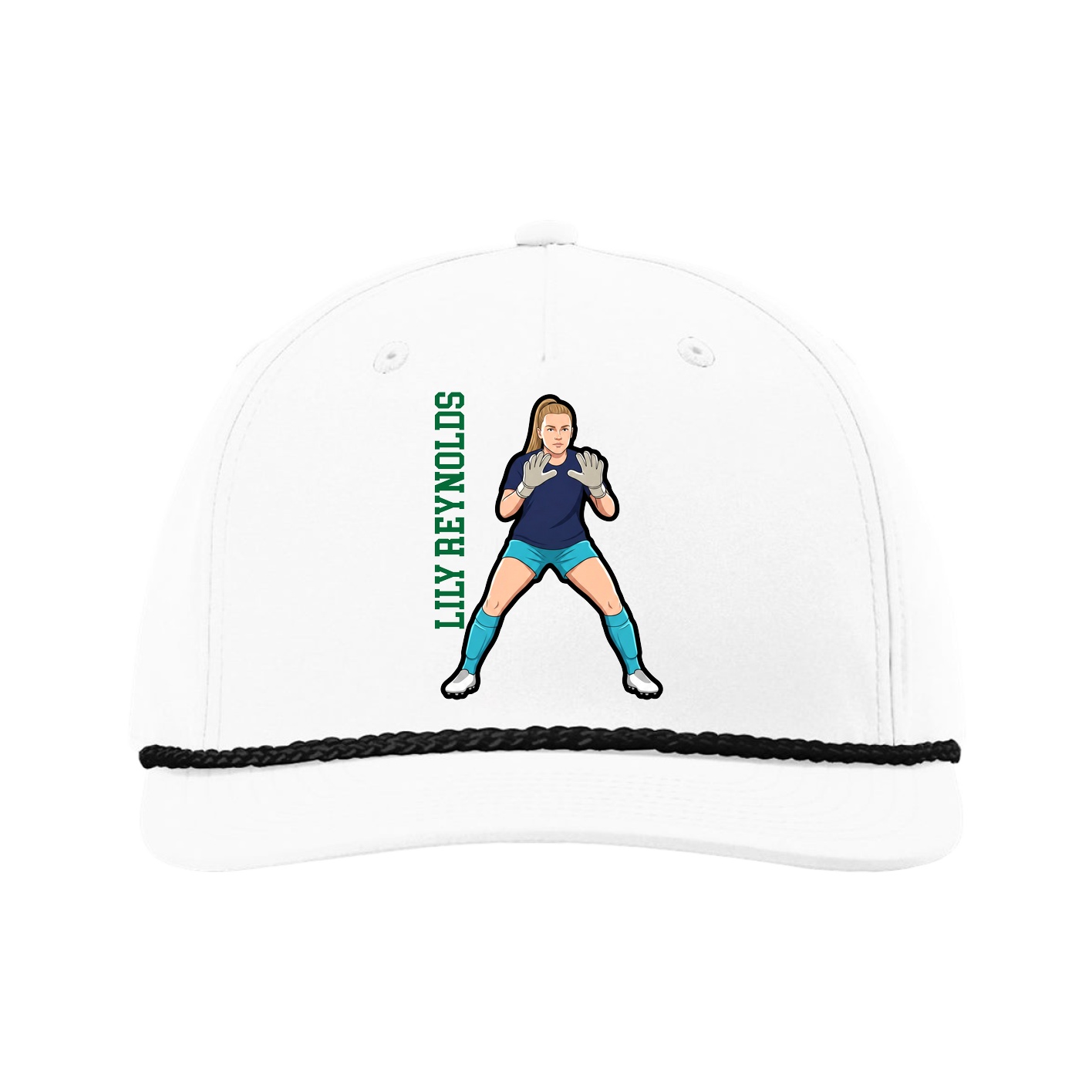 Five-Panel Classic Rope Cap — Name Vertical in White