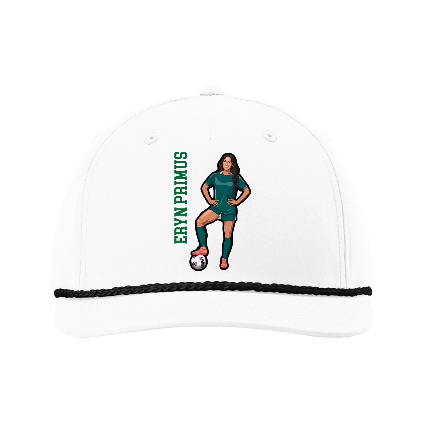 Five-Panel Classic Rope Cap — Name Vertical in White