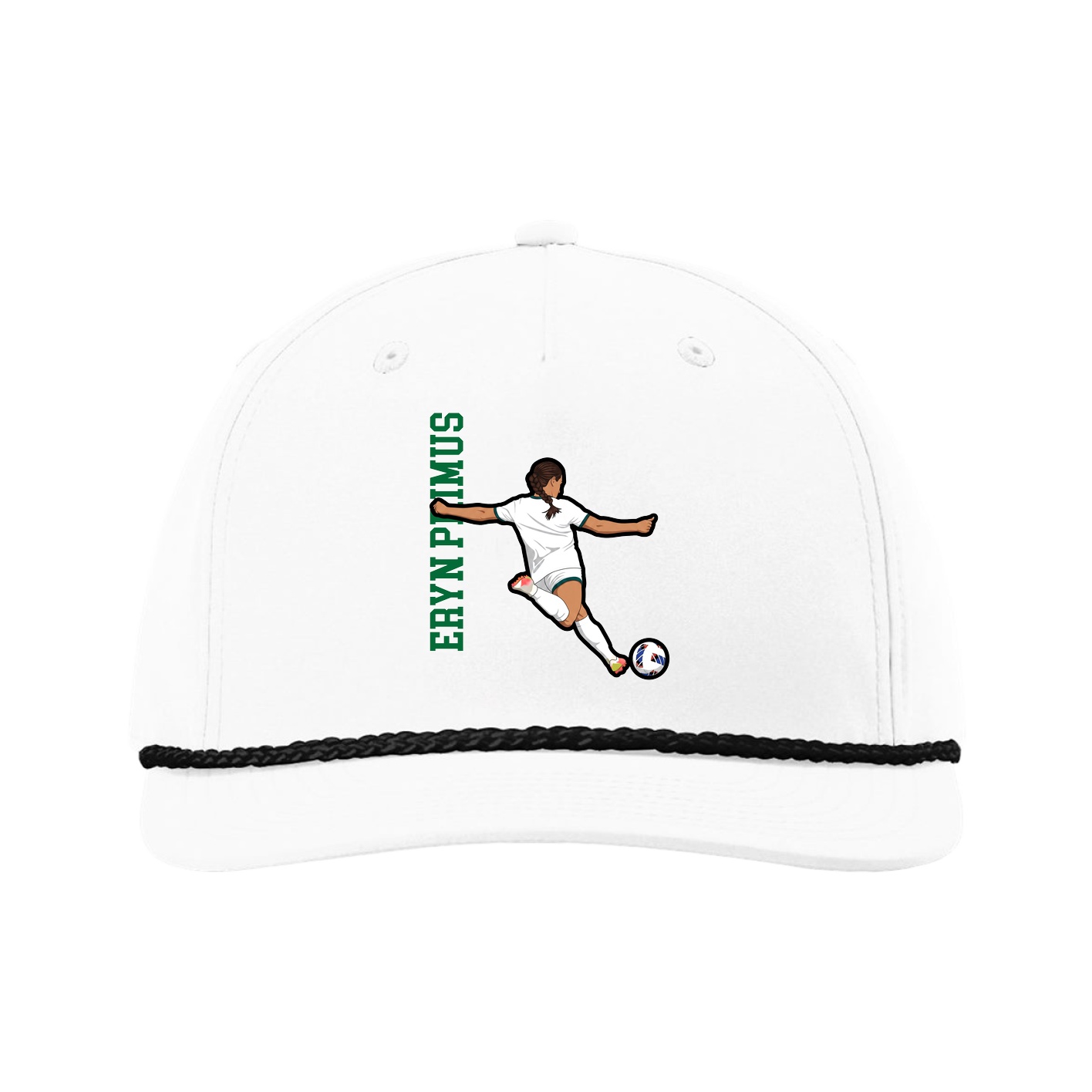 Five-Panel Classic Rope Cap — Name Vertical in White