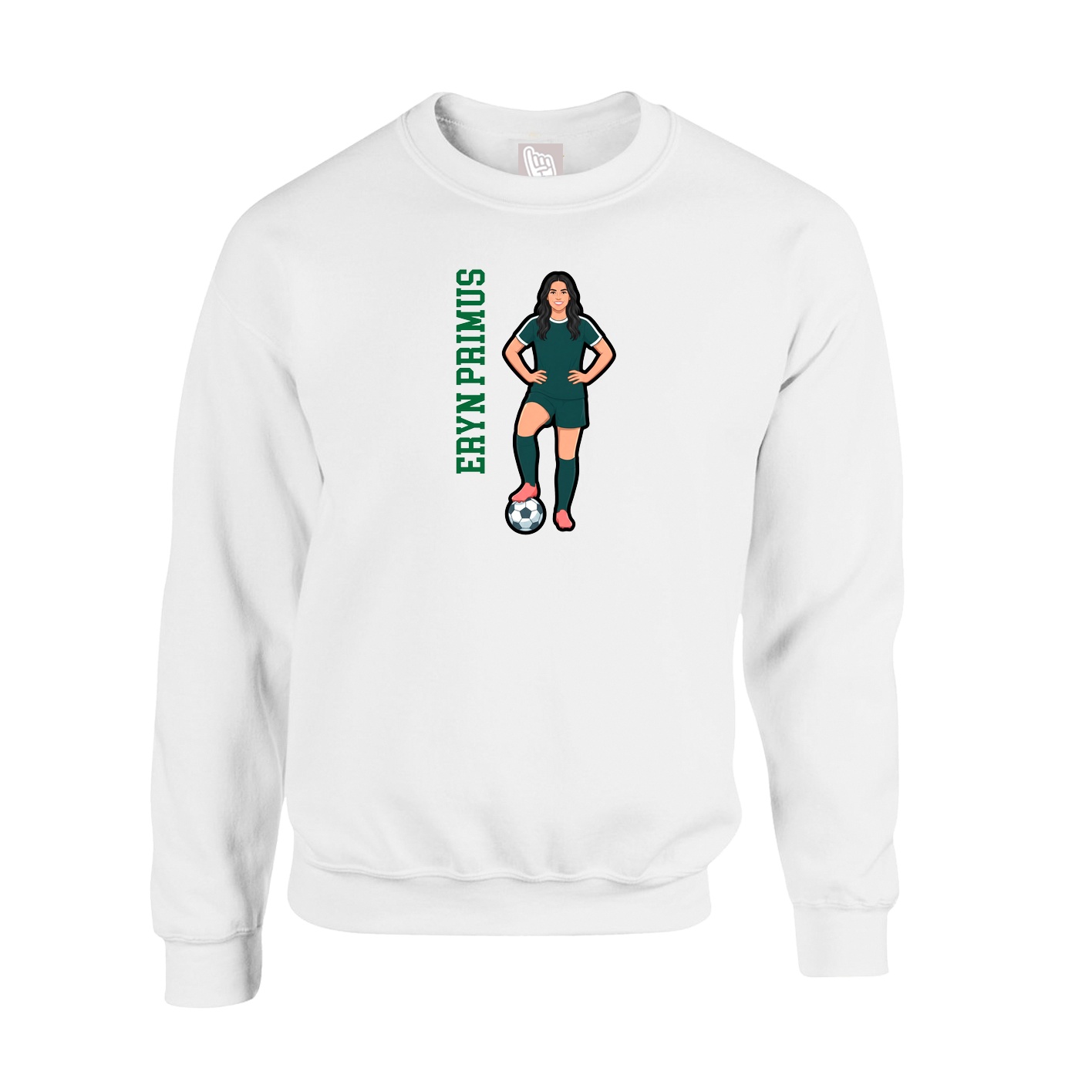 Fleece Crew — Name Vertical in White