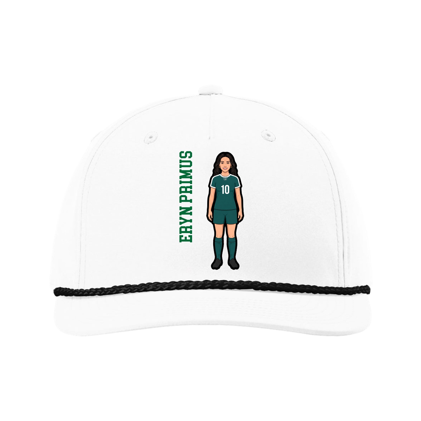 Five-Panel Classic Rope Cap — Name Vertical in White