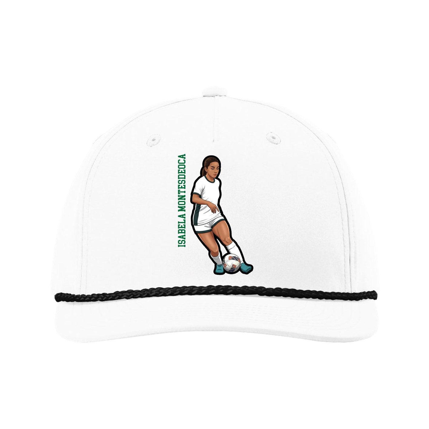 Five-Panel Classic Rope Cap — Name Vertical in White