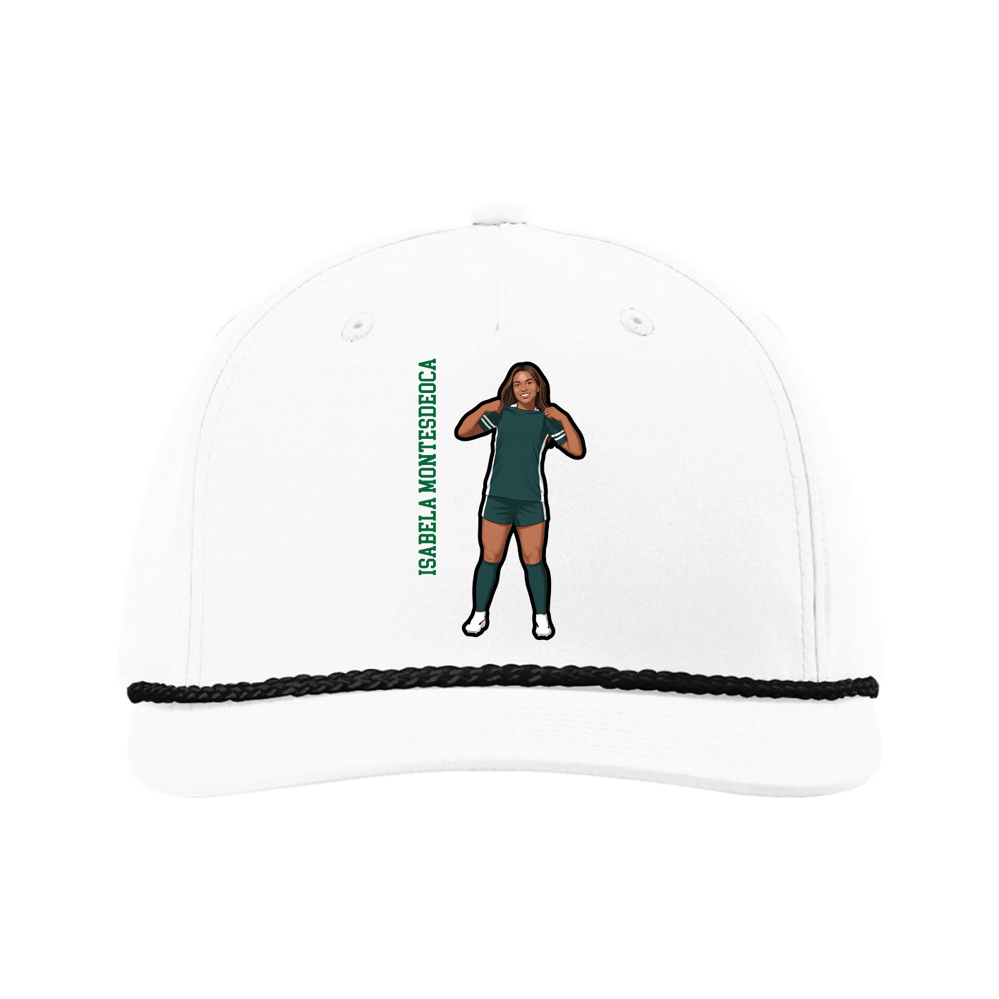 Five-Panel Classic Rope Cap — Name Vertical in White