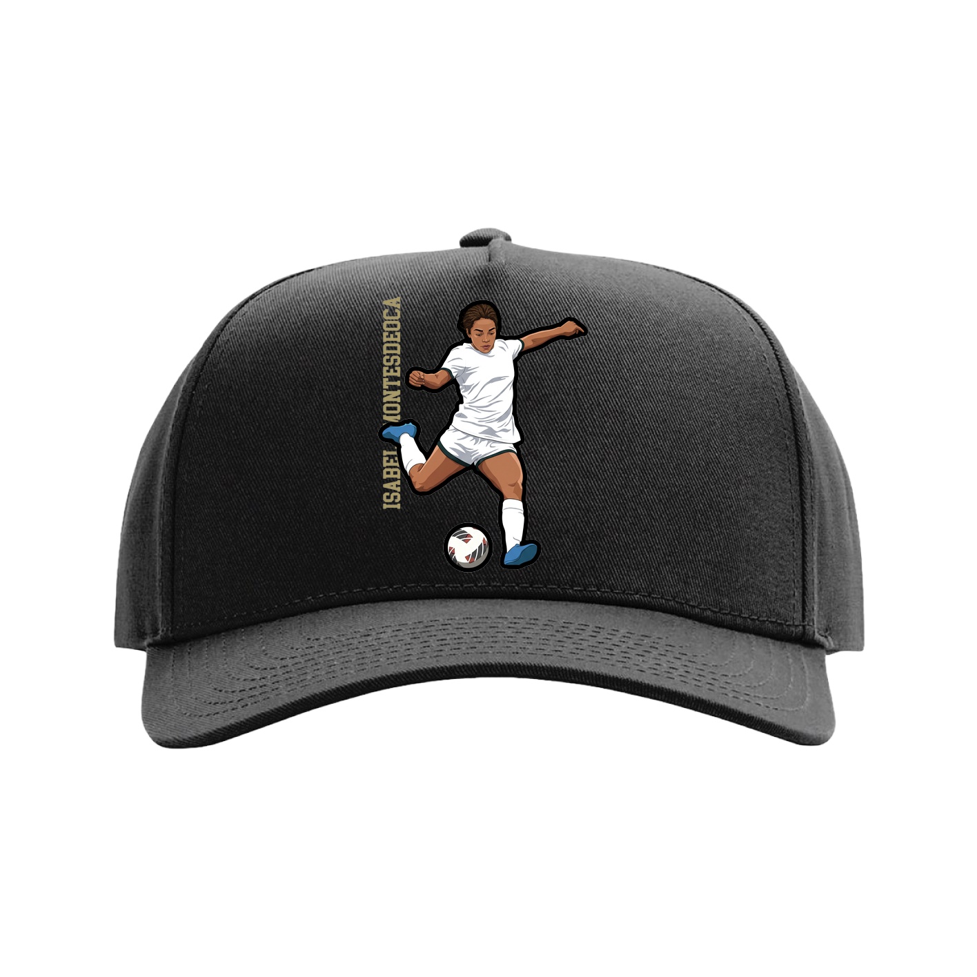 Full Fabric Five-Panel Champ Cap — Name Vertical in Black