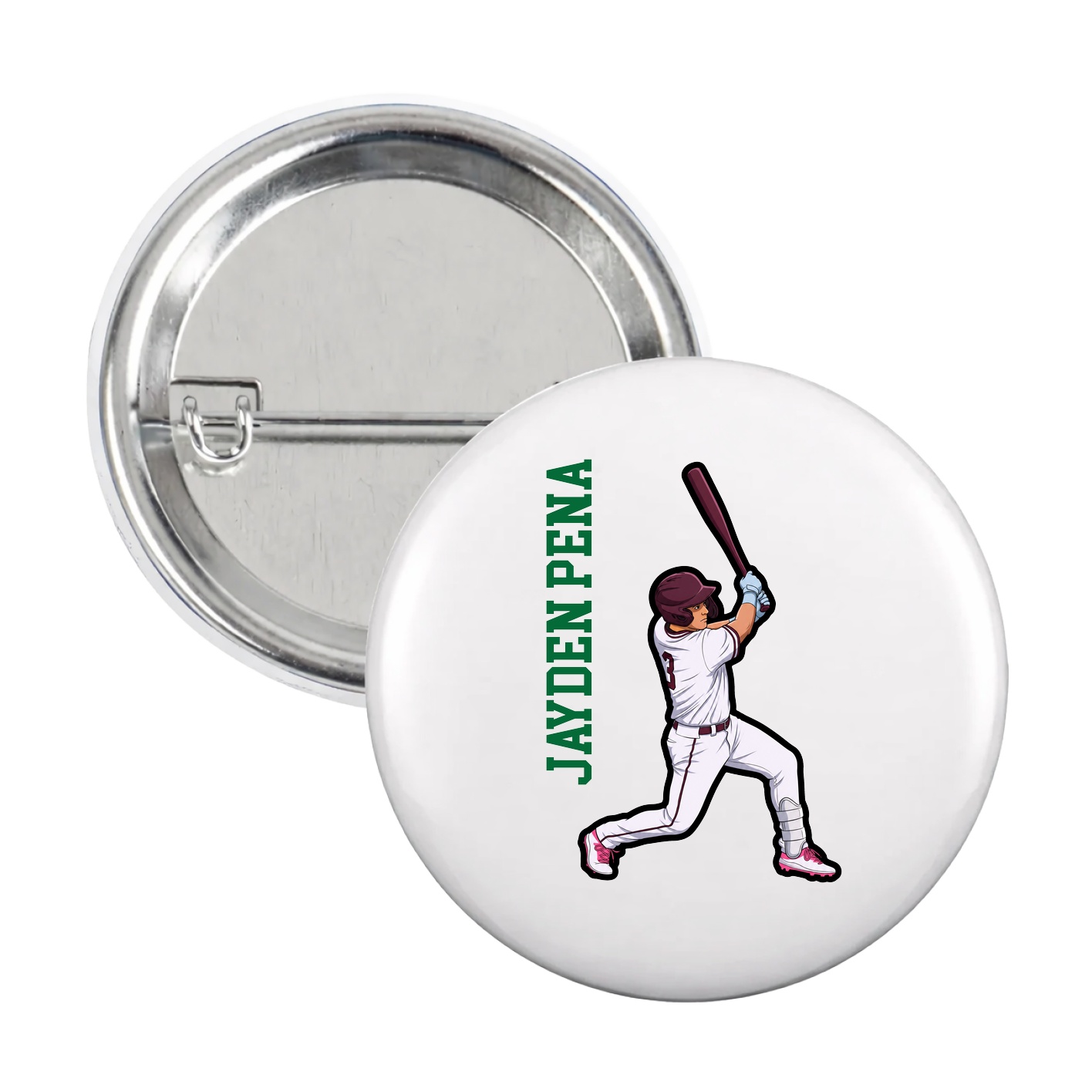 Game Day Button — Name Vertical in White