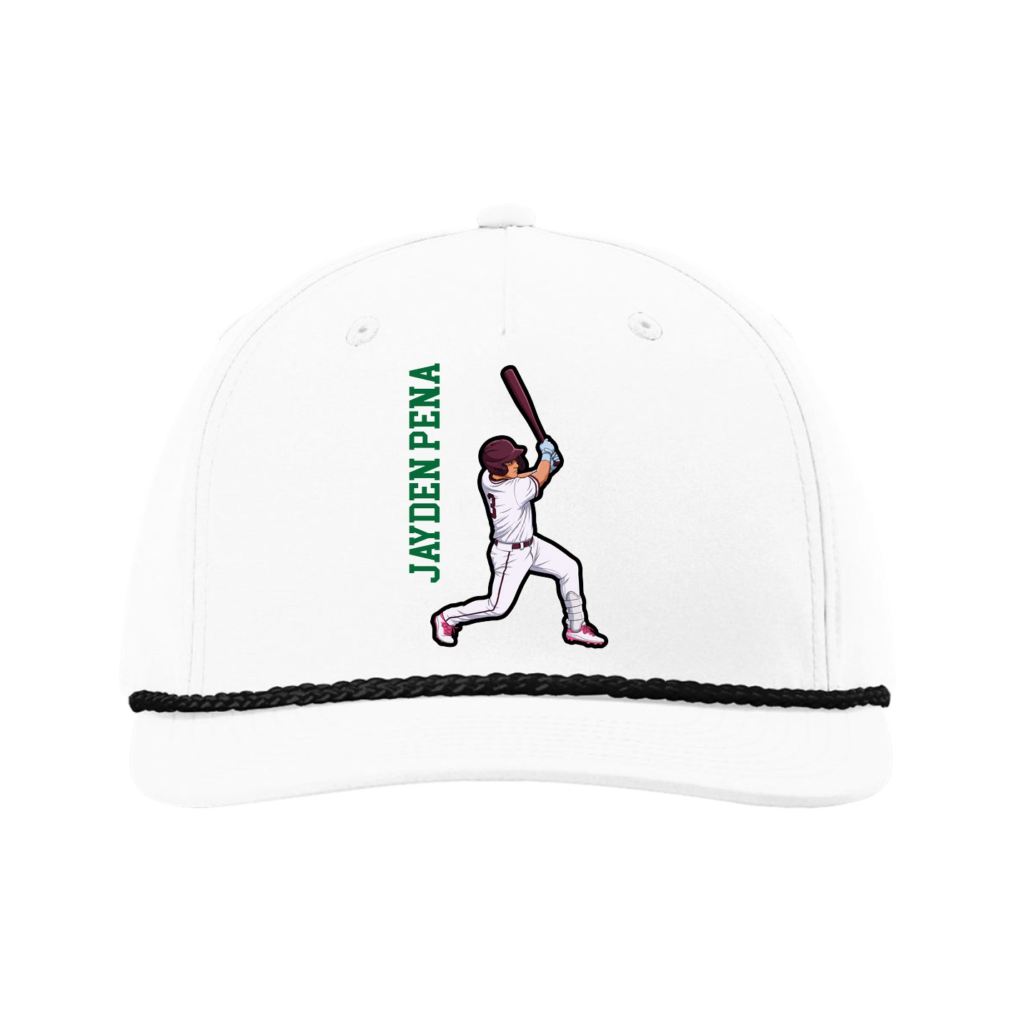 Five-Panel Classic Rope Cap — Name Vertical in White