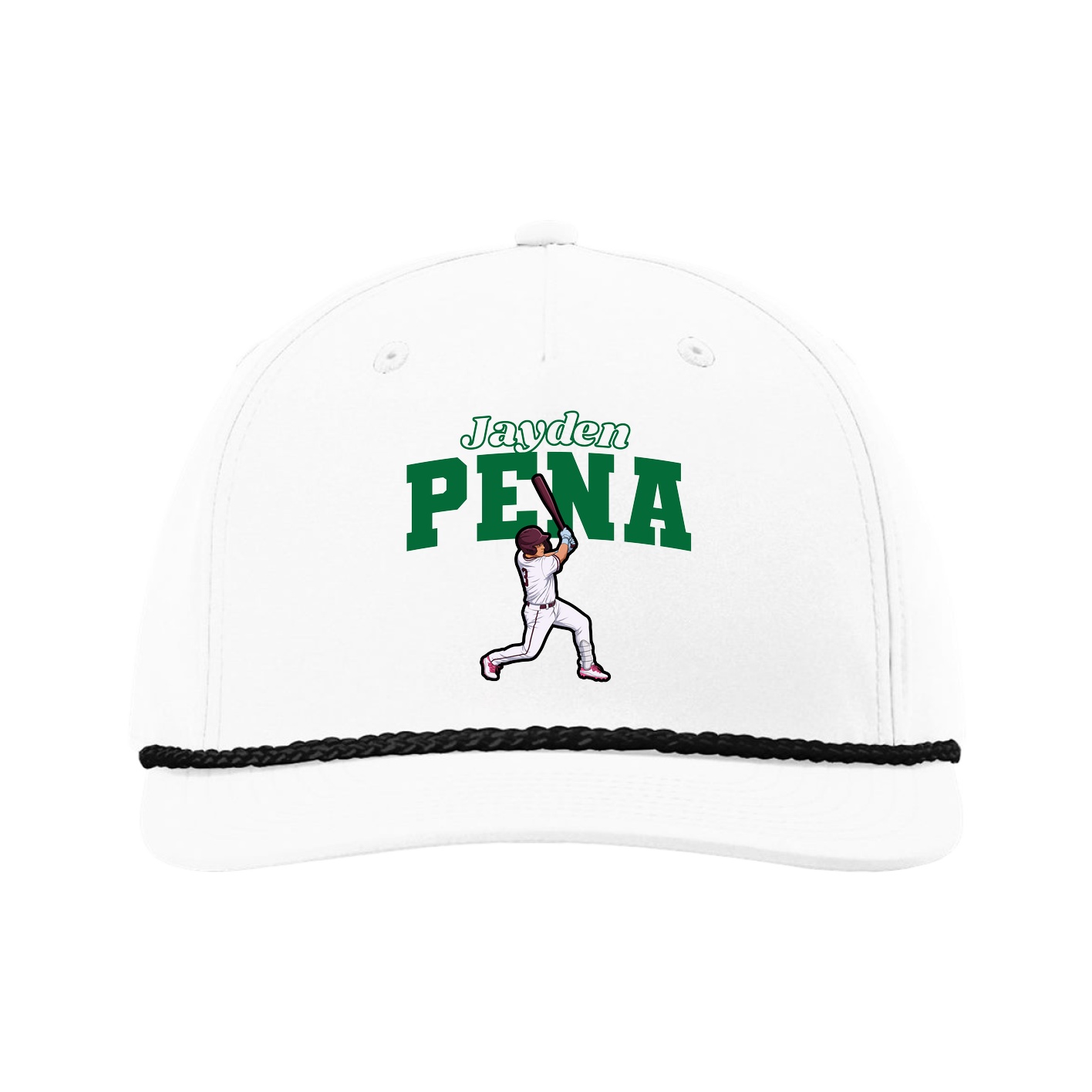 Five-Panel Classic Rope Cap — Name Arch in White