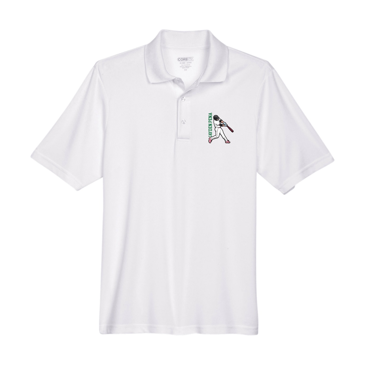 Performance Polo — Name Vertical in White