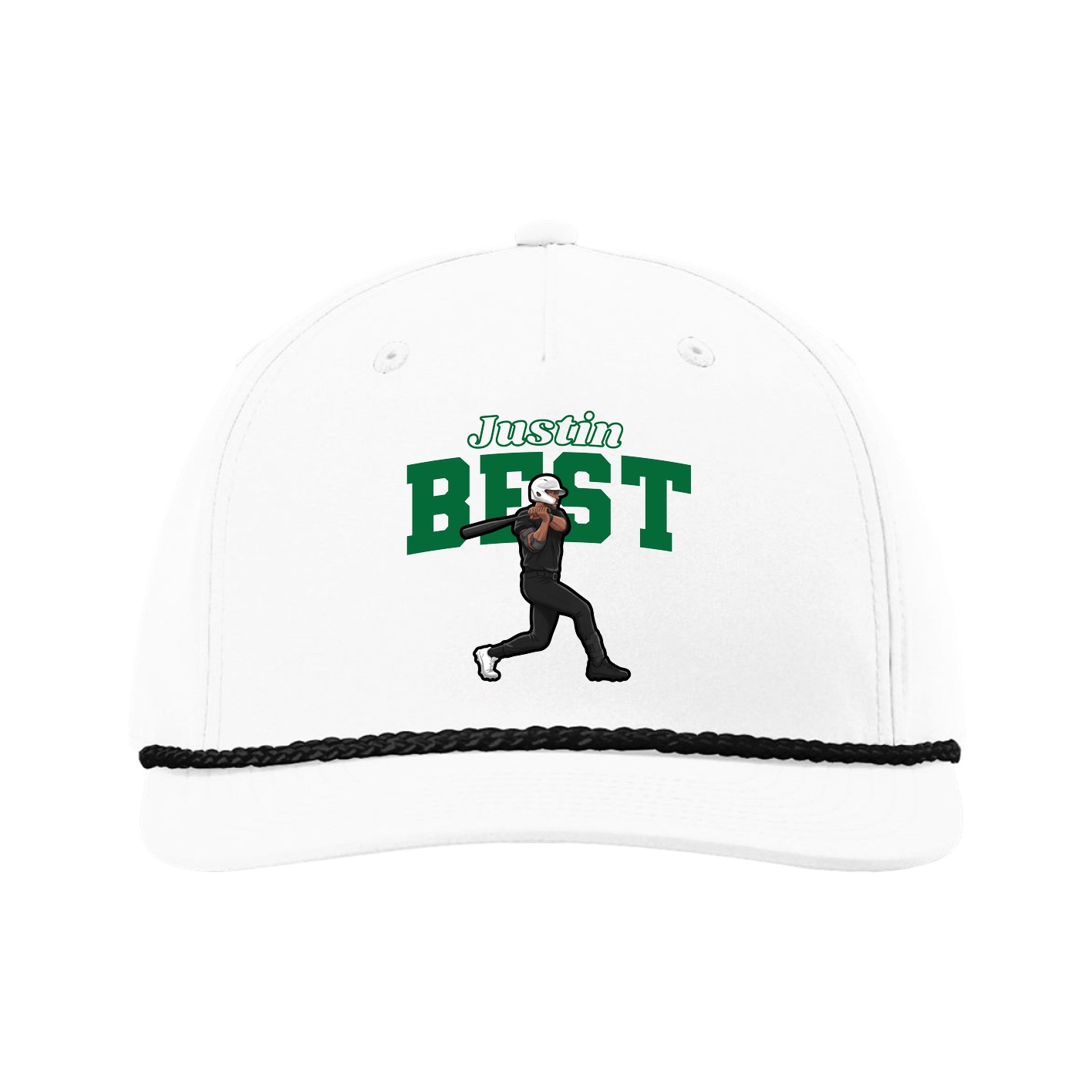 Five-Panel Classic Rope Cap — Name Arch in White