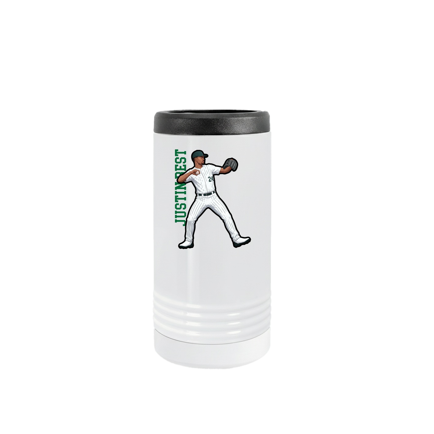 Slim Beverage Holder — Name Vertical in White
